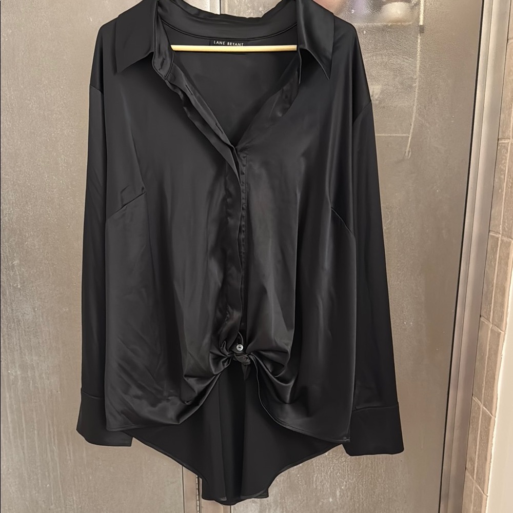 Lane Bryant Black Button Down Shirt with Tie Front